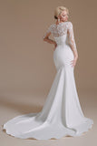 White Mermaid Long Sleeves Sweep Train Wedding Dress with Lace