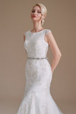 White Mermaid Cap Sleeves Bridal Dress with Lace