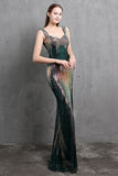 Gold Mermaid Sequin V-Neck Ball Dress