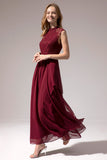 Burgundy Lace Long Chiffon Bridesmaid Dress