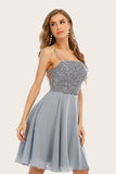 Grey Beaded Short Party Dress