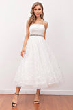 White Lace Midi Party Dress (Belt Not Included)
