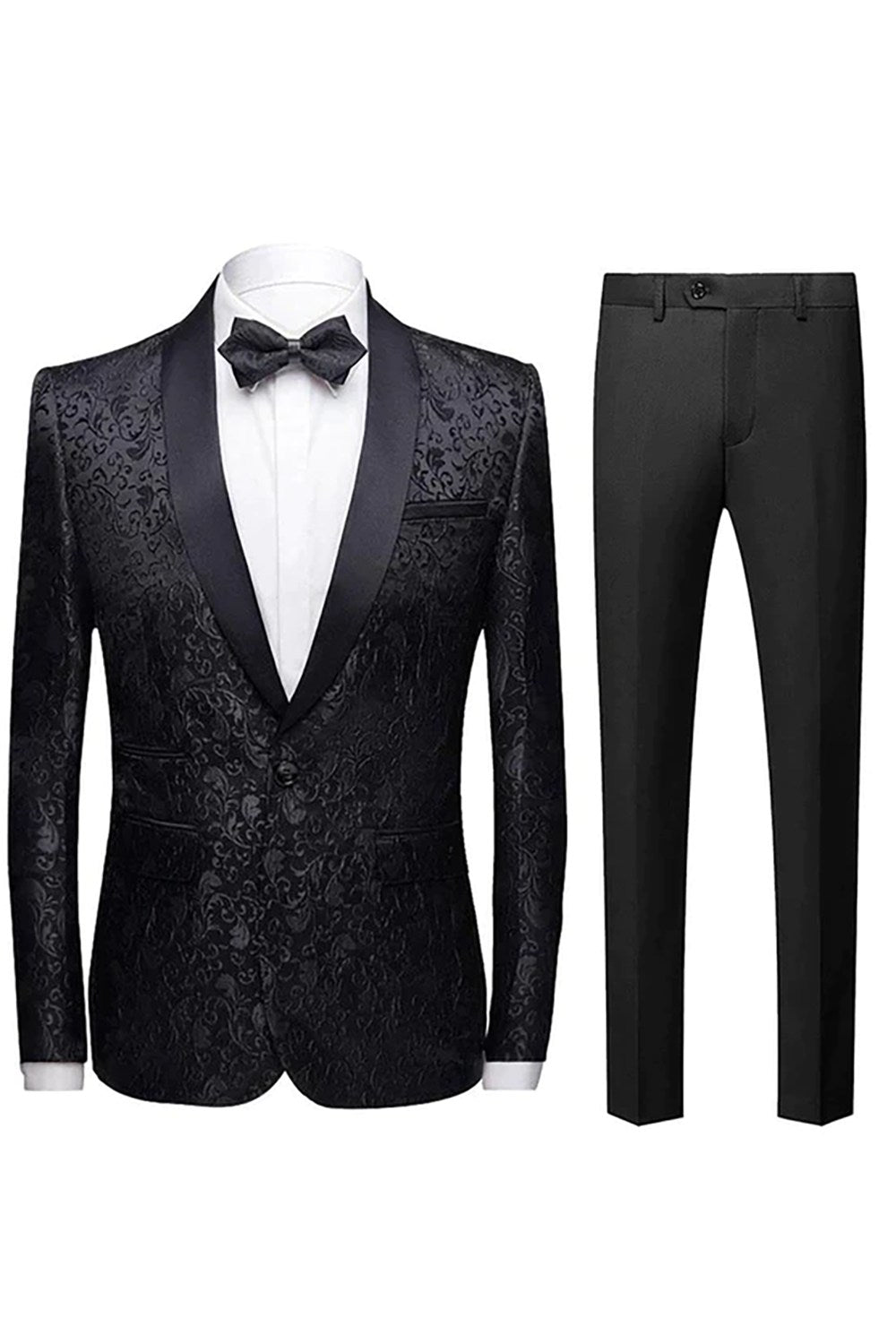 Men's 2-Piece Suits Jacquard Tuxedo Black