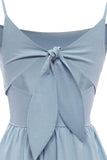 Spaghetti Straps Blue Summer Dress with Bowknot