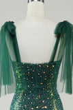 Sparkly Dark Green Mermaid Sequin Long Ball Dress with Slit
