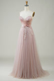 Blush A-Line Corset Long Tulle Ball Dress with Appliques