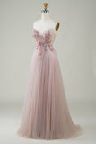 Blush Corset A-Line Long Ball Dress with Flowers