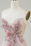 Blush Corset A-Line Long Ball Dress with Flowers