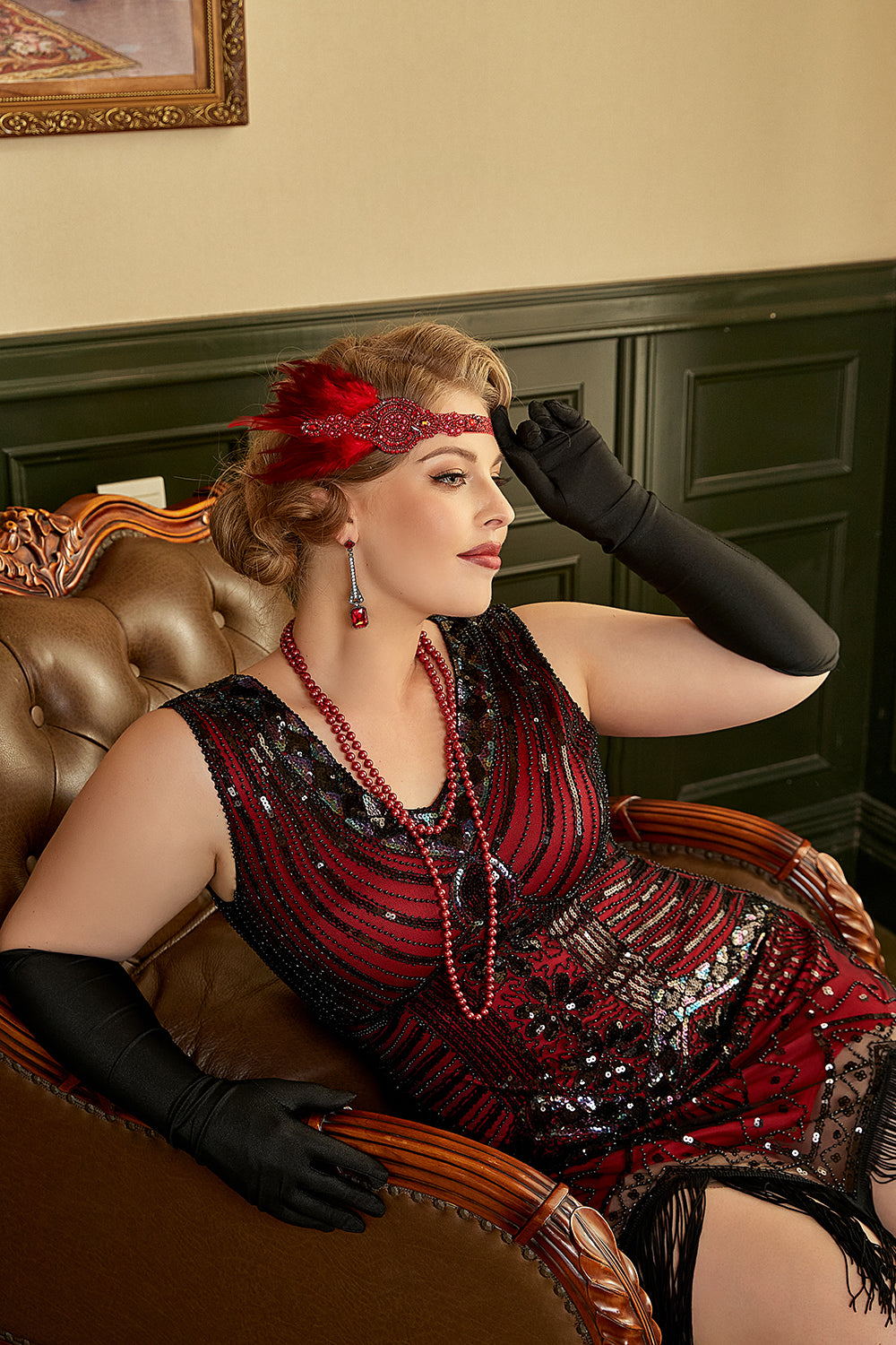 Black 1920s Plus Size Beaded Sequins Flapper Dress