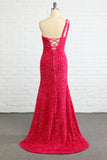 Burgundy Starry Sequined Mermaid Long Ball Dress