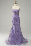 Mermaid Spaghetti Straps Purple Ball Dress with Beading