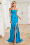 Mermaid Sweetheart Blue Long Ball Dress with Split Front
