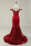 Burgundy Mermaid Cold Shoulder Long Ball Dress