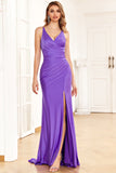 Purple Mermaid Spaghetti Straps Ball Dress with Slit