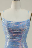 Blue Sequined Spaghetti Straps Mermaid Ball Dress