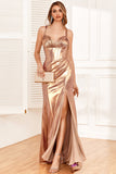 Golden Ruffles Corset Ball Dress with Slit
