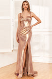 Golden Ruffles Corset Ball Dress with Slit