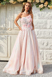 A Line One Shoulder Blush Long Ball Dress with Appliques
