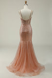Mermaid Spaghetti Straps Blush Sequins Long Ball Dress