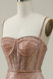 Mermaid Spaghetti Straps Blush Sequins Long Ball Dress