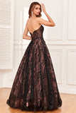 Black A Line Strapless Floor Length Ball Dress with Beading