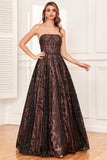 Black A Line Strapless Floor Length Ball Dress with Beading