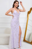 Mermaid Spaghetti Straps Purple Long Ball Dress with Criss Cross Back