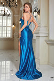 Sparkly Blue Corset Long Ball Dress with Slit