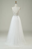 Gorgeous A Line Spaghetti Straps White Tulle Long Ball Dress with Beading