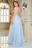 Light Blue A-Line Corset Long Backless Ball Dress