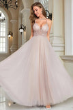 Sparkly Blush Beaded A-Line Long Ball Dress