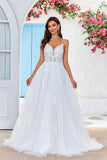 Ivory Criss-Cross Straps Back A-Line Tulle Wedding Dress