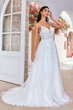 Ivory Criss-Cross Straps Back A-Line Tulle Wedding Dress