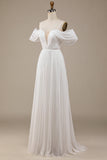 Ivory Boho Chiffon Ruched Wedding Dress