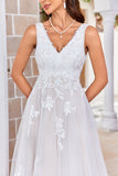 Apricot Tulle Sweep Train A Line Wedding Dress with Lace