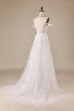 Detachable Off the Shoulder Corset Tulle A Line Wedding Dress