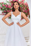 Simple Ivory Organza Scoop Neck Sweep Train A Line Wedding Dress