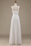 Ivory A Line Scoop Neck Boho Wedding Dress with Lace